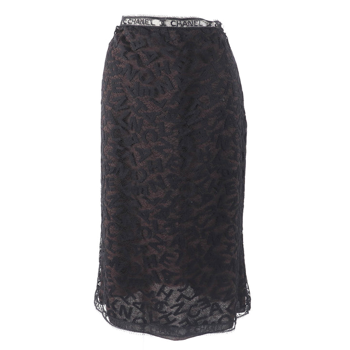 Excellent CHANEL setup All logo lace camisole skirt Black dark brown Women 98A P12215