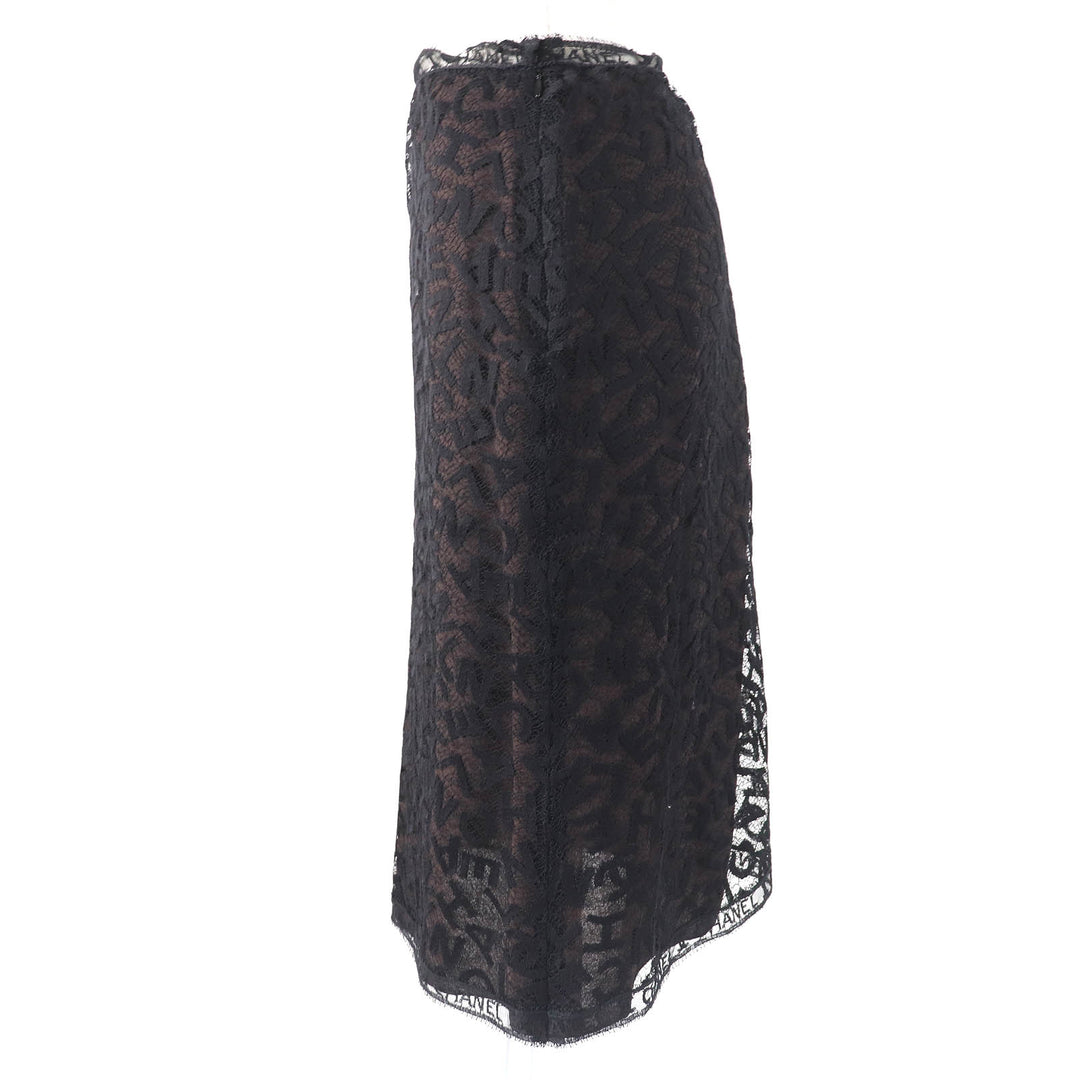 Excellent CHANEL setup All logo lace camisole skirt Black dark brown Women 98A P12215