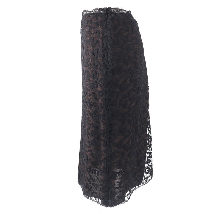 Excellent CHANEL setup All logo lace camisole skirt Black dark brown Women 98A P12215