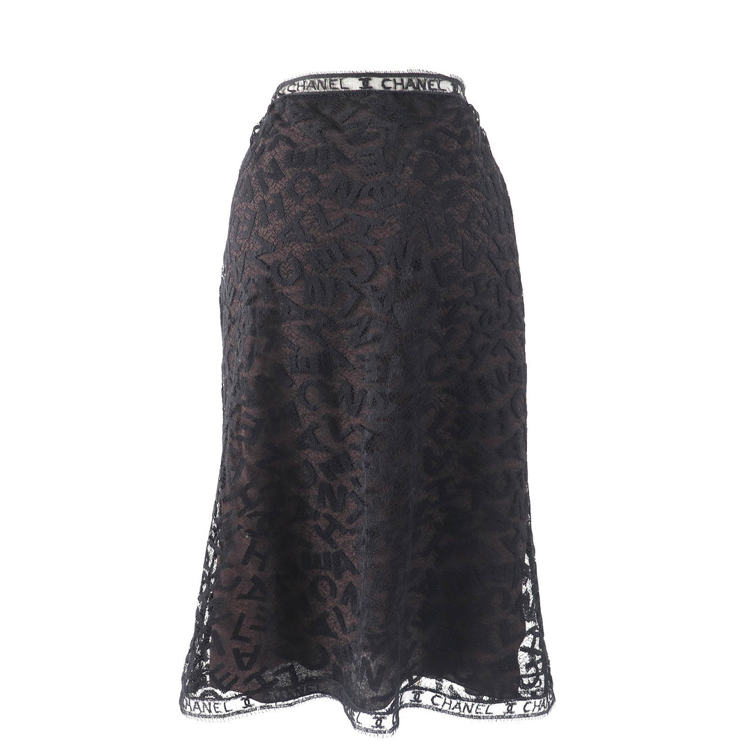 Excellent CHANEL setup All logo lace camisole skirt Black dark brown Women 98A P12215