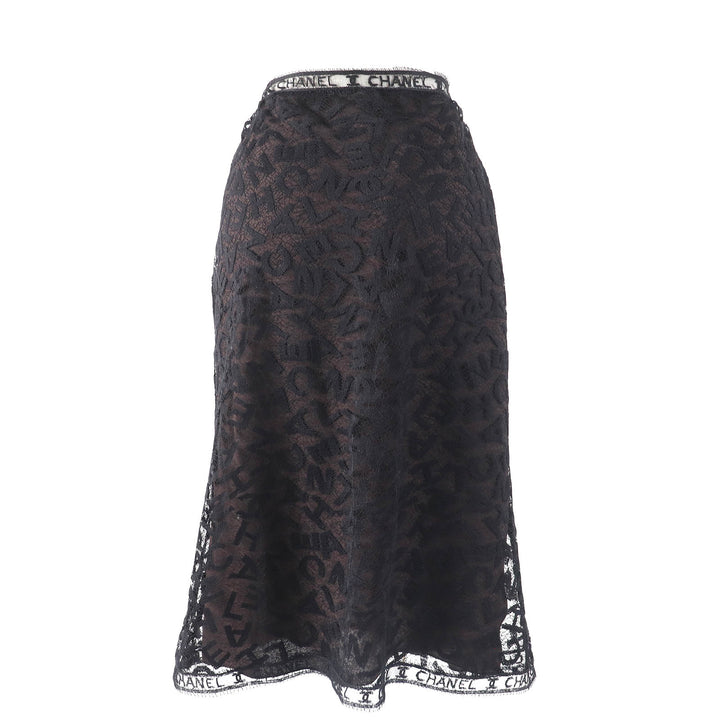 Excellent CHANEL setup All logo lace camisole skirt Black dark brown Women 98A P12215