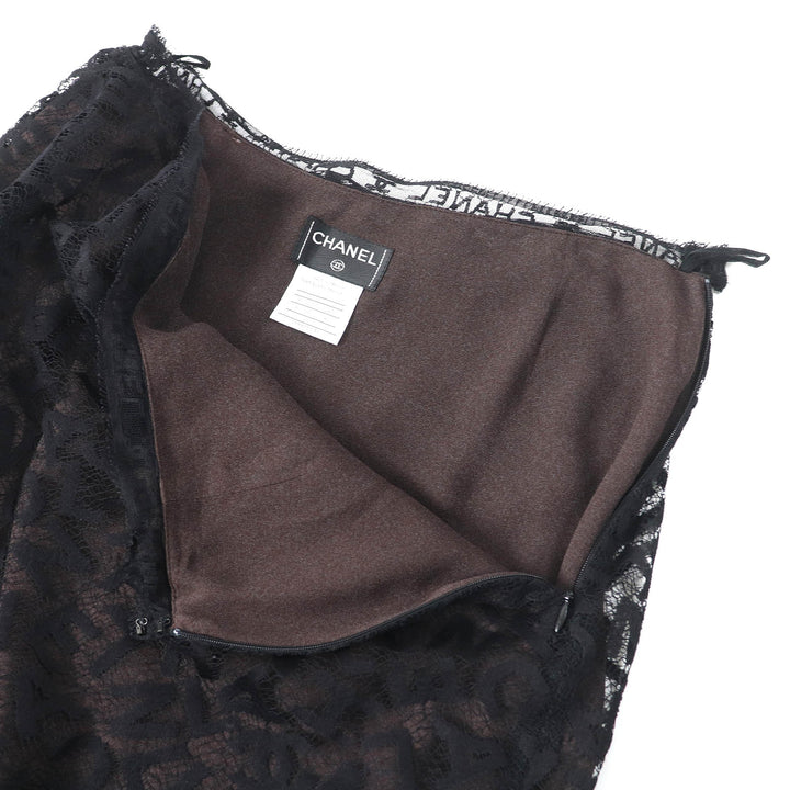 Excellent CHANEL setup All logo lace camisole skirt Black dark brown 98A P12215
