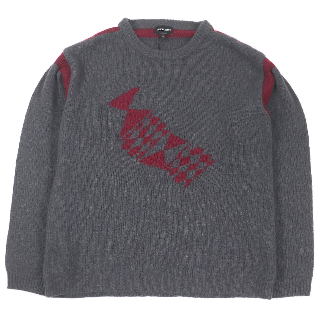 Pristine GIORGIO ARMANI knit Black Tag Long Sleeve Grey Bordeaux cashmere mens 54
