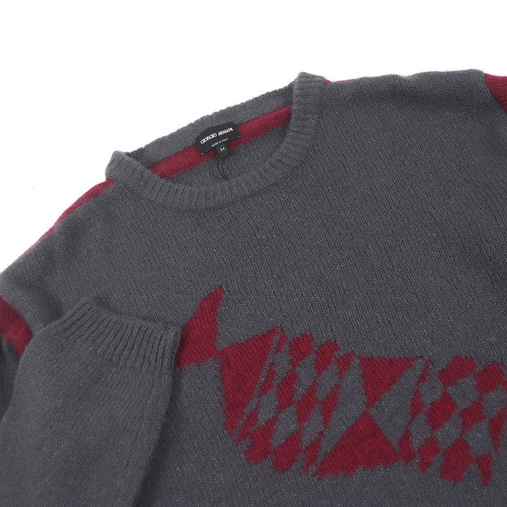 Pristine GIORGIO ARMANI knit Black Tag Long Sleeve Grey Bordeaux cashmere mens 54