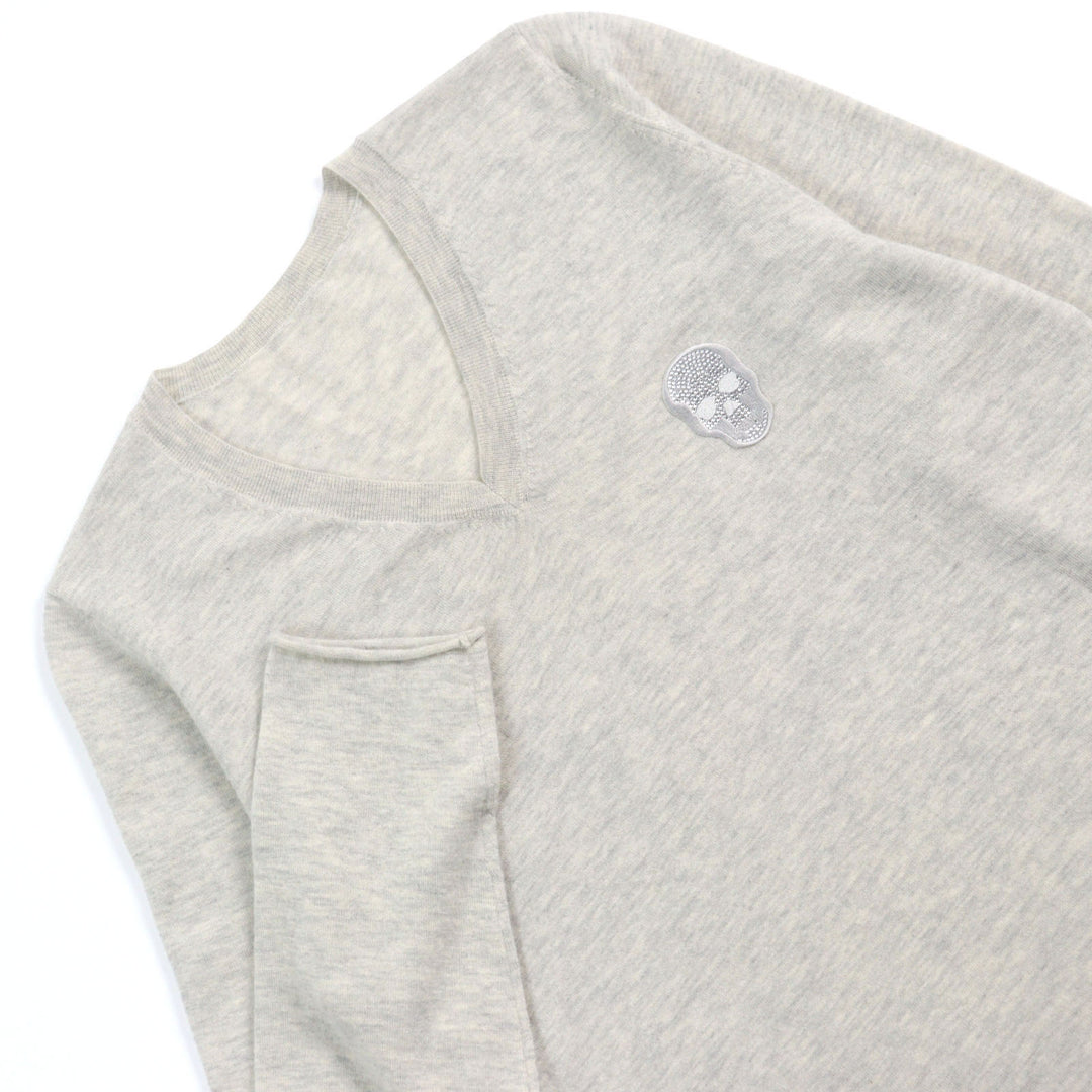 Great Lucien Pellat-Finet knit Swarovski Skull V-neck rolled hem gray cashmere M