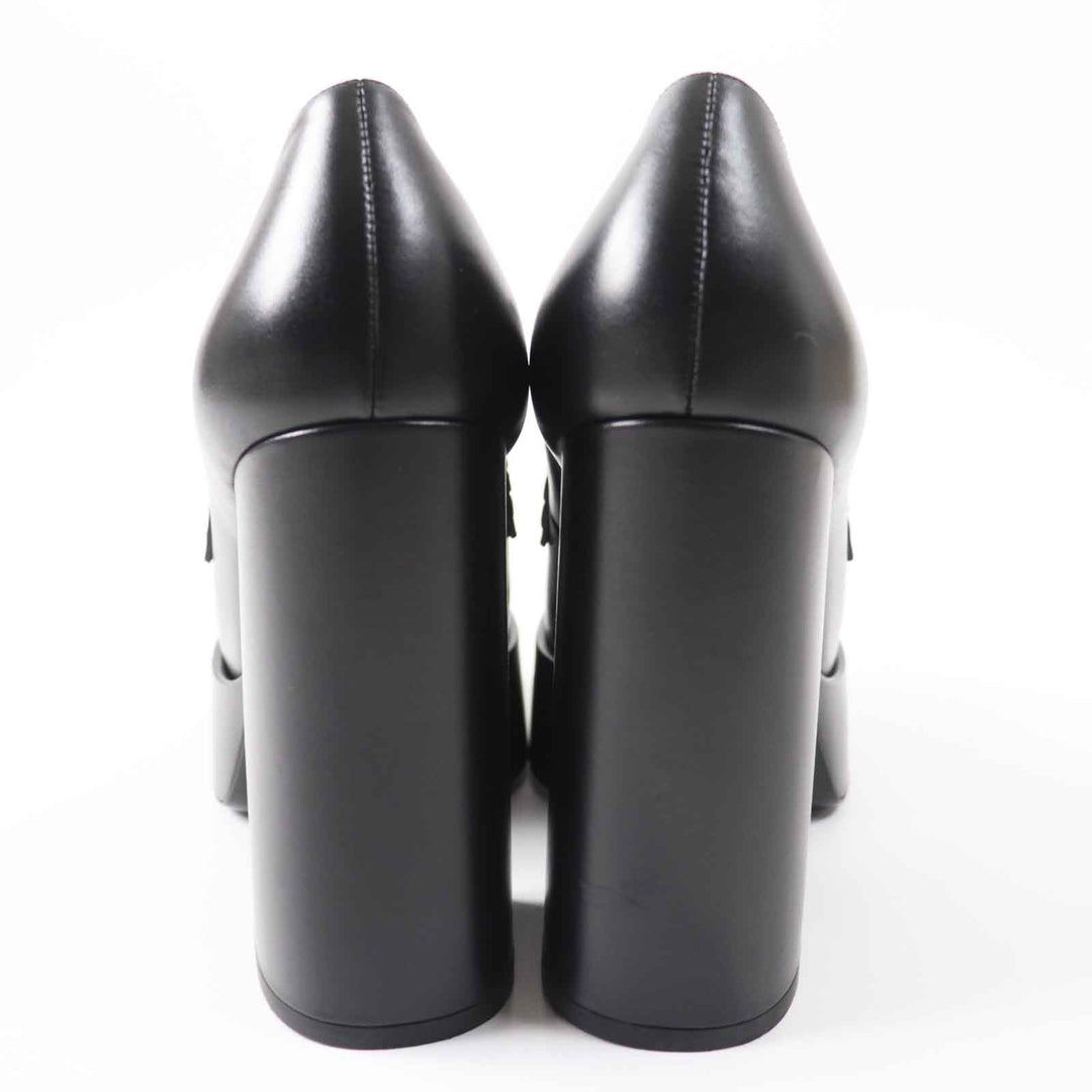 Excellent VERSACE pumps Medusa Metal Chunky Heel Platform black leather Women 37.5
