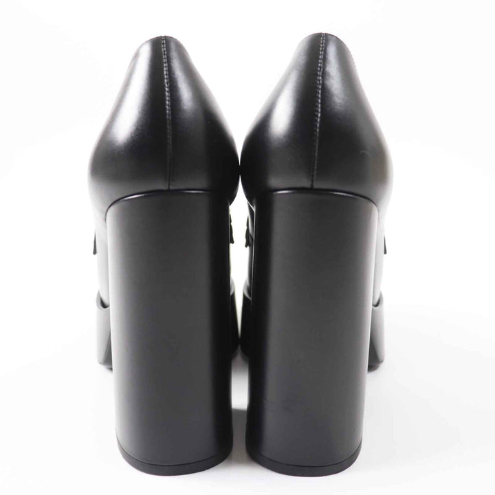 Excellent VERSACE pumps Medusa Metal Chunky Heel Platform black leather Women 37.5