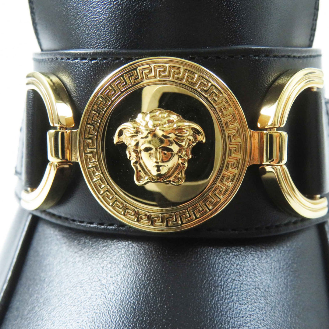 Excellent VERSACE pumps Medusa Metal Chunky Heel Platform black leather Women 37.5