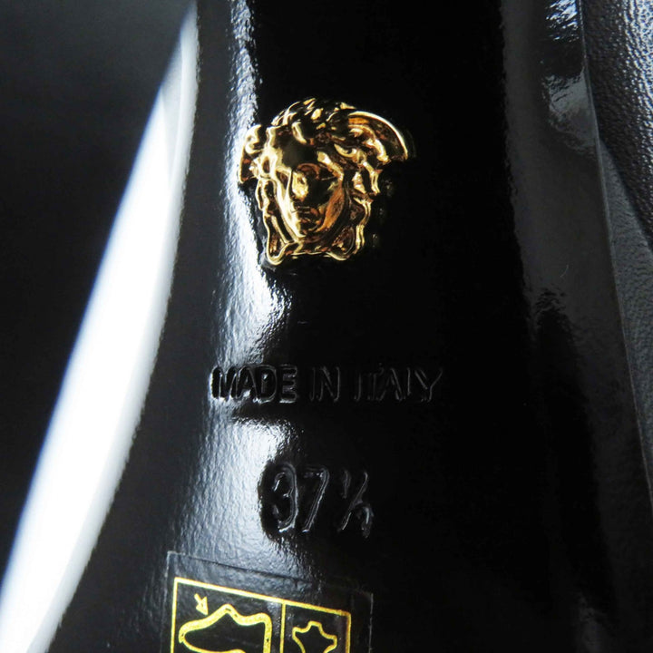 Excellent VERSACE pumps Medusa Metal Chunky Heel Platform black leather Women 37.5