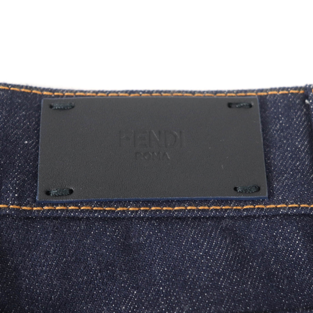 Excellent FENDI Denim pants Leather logo patch and logo button Indigo Women 38
