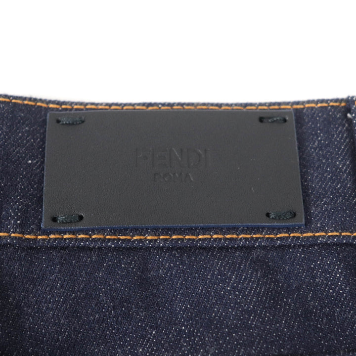 Excellent FENDI Denim pants Leather logo patch and logo button Indigo Women 38