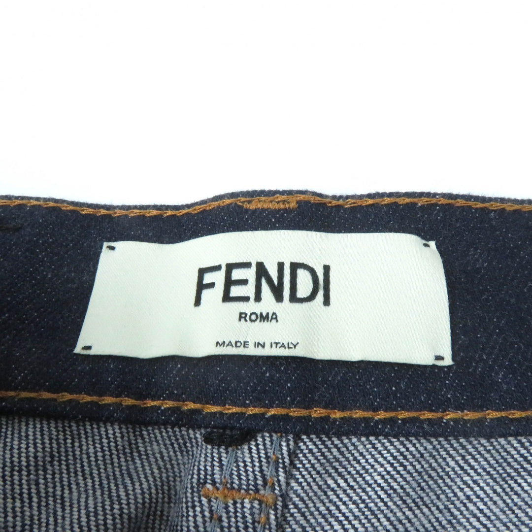 Excellent FENDI Denim pants Leather logo patch and logo button Indigo Women 38