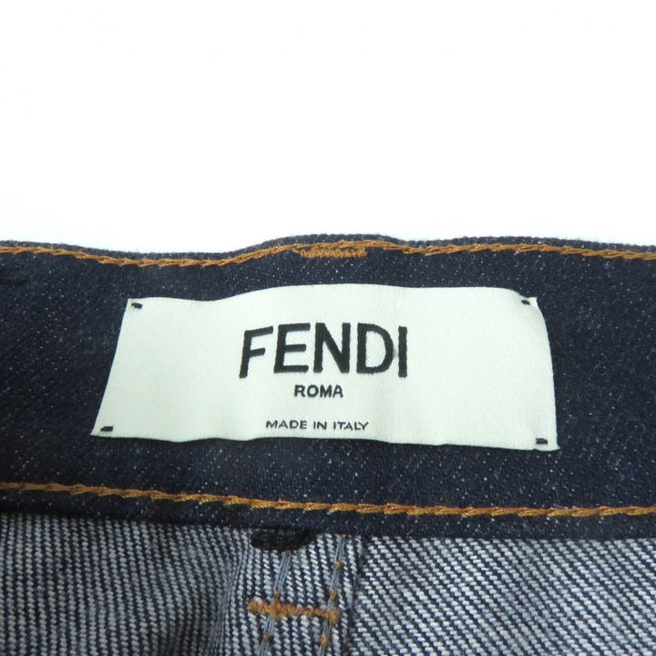 Excellent FENDI Denim pants Leather logo patch and logo button Indigo Women 38