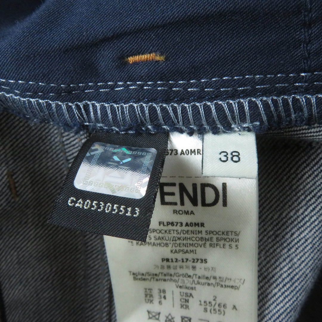 Excellent FENDI Denim pants Leather logo patch and logo button Indigo Women 38