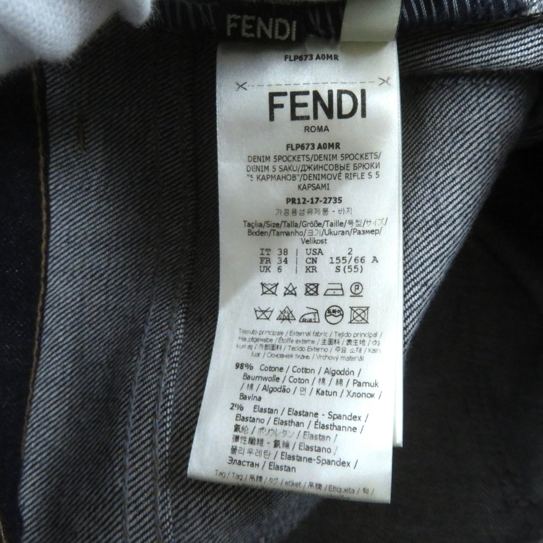 Excellent FENDI Denim pants Leather logo patch and logo button Indigo Women 38