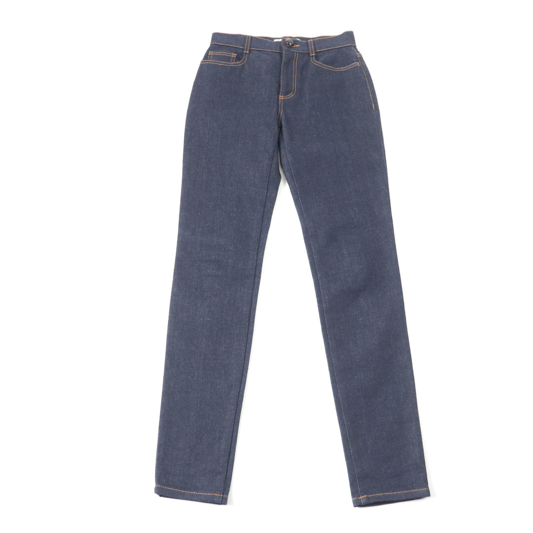 Excellent FENDI Denim pants Leather logo patch and logo button Indigo Women 38