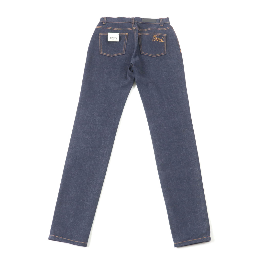 Excellent FENDI Denim pants Leather logo patch and logo button Indigo Women 38