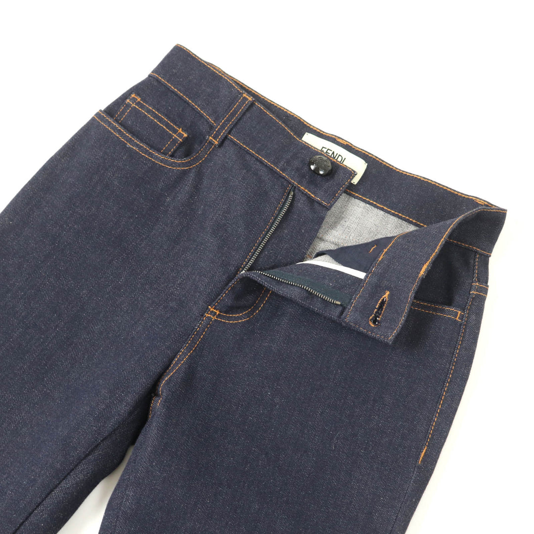 Excellent FENDI Denim pants Leather logo patch and logo button Indigo Women 38