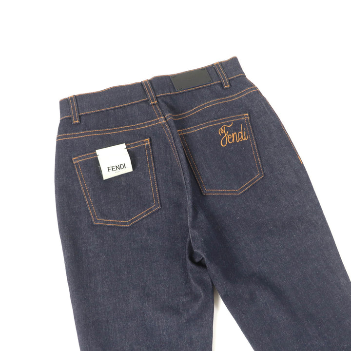 Excellent FENDI Denim pants Leather logo patch and logo button Indigo Women 38