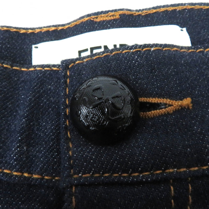 Excellent FENDI Denim pants Leather logo patch and logo button Indigo Women 38