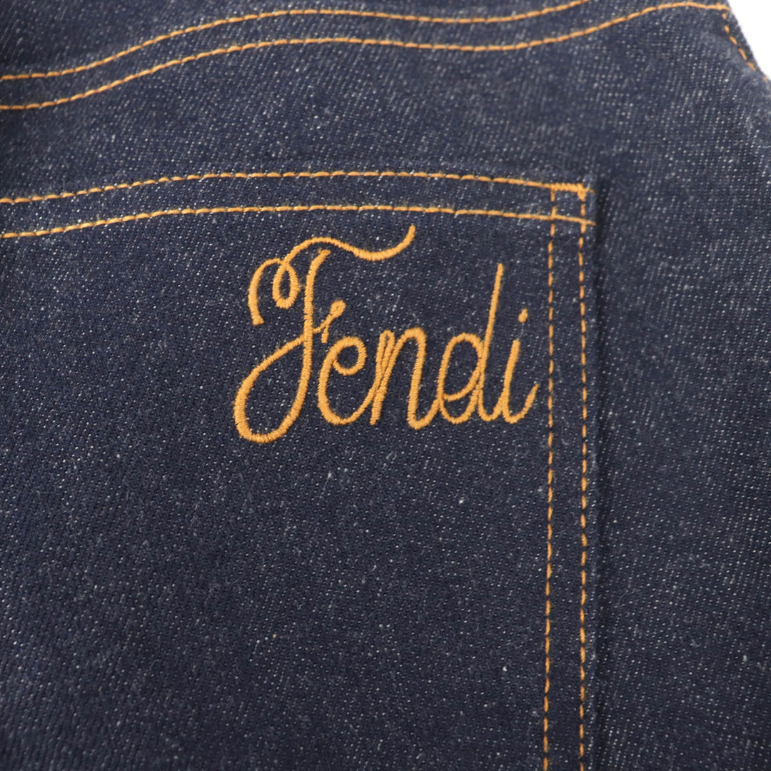 Excellent FENDI Denim pants Leather logo patch and logo button Indigo Women 38