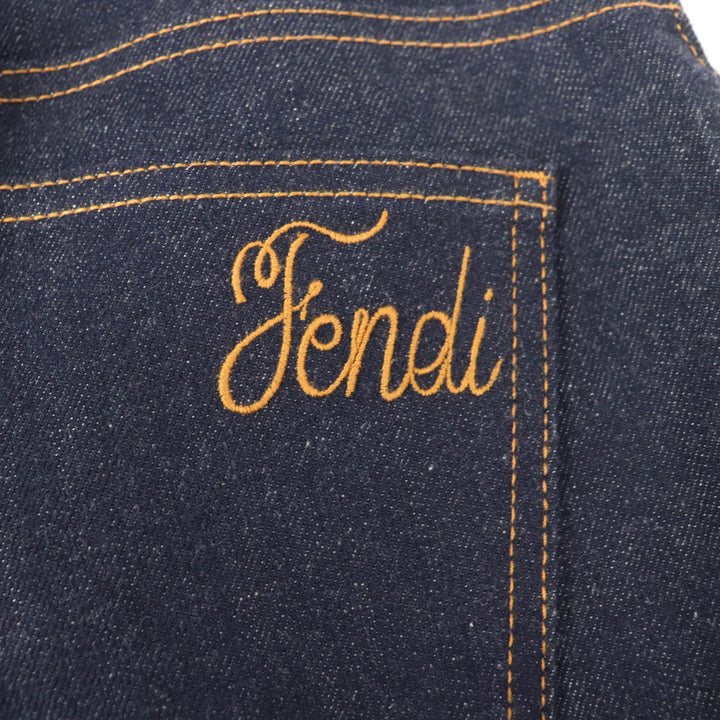 Excellent FENDI Denim pants Leather logo patch and logo button Indigo Women 38