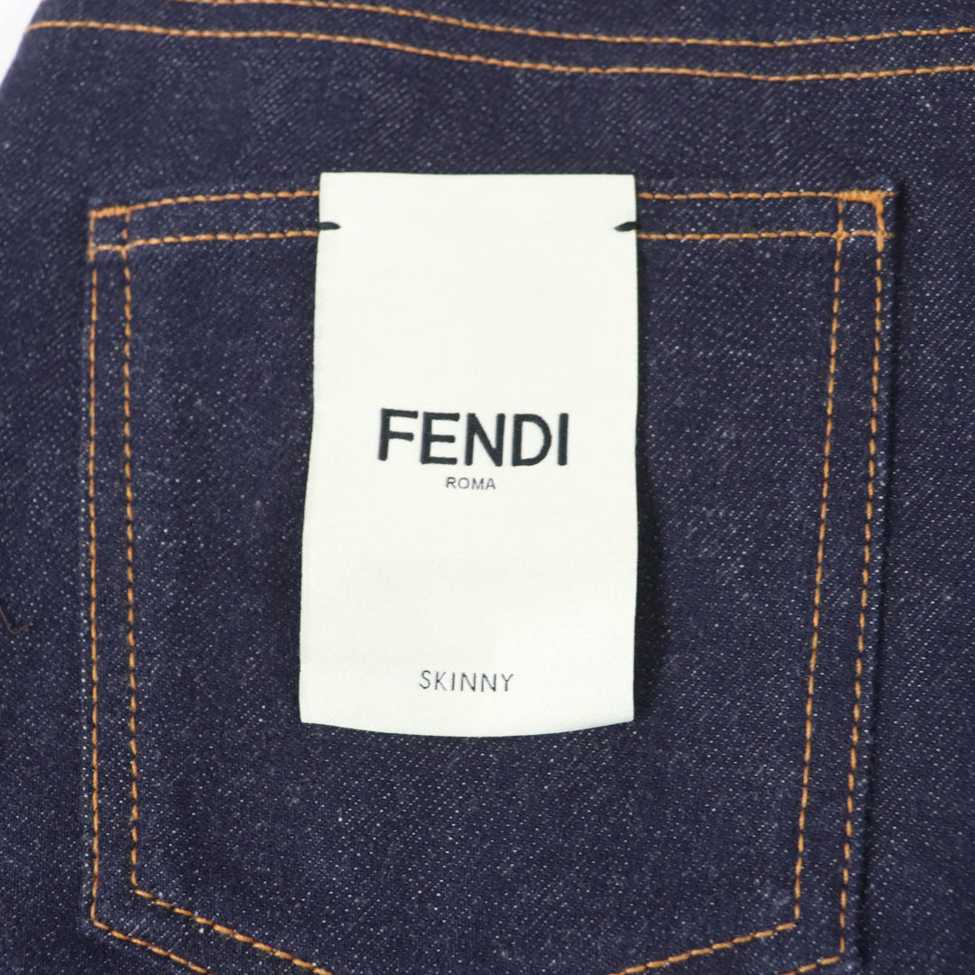 Excellent FENDI Denim pants Leather logo patch and logo button Indigo Women 38