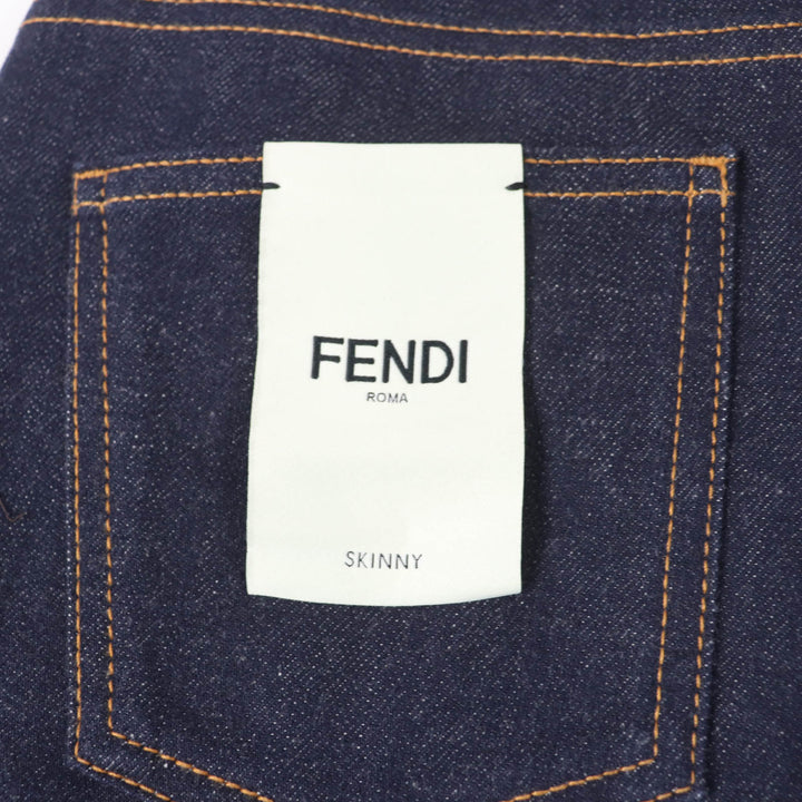 Excellent FENDI Denim pants Leather logo patch and logo button Indigo Women 38