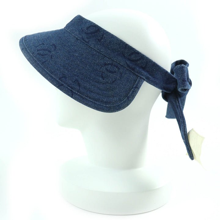 Excellent CHANEL Sun visor COCO Mark Denim Indigo blue cotton Women 02P