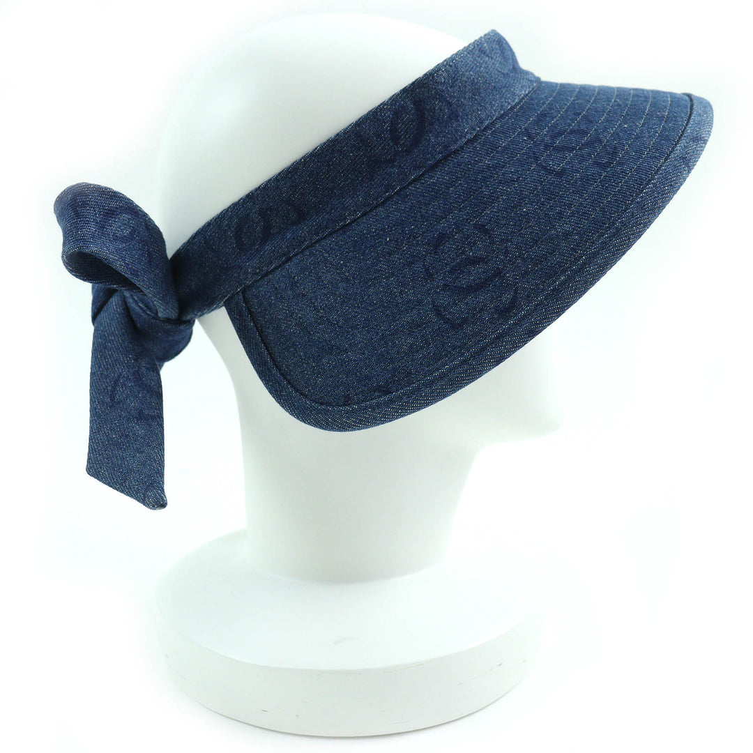 Excellent CHANEL Sun visor COCO Mark Denim Indigo blue cotton Women 02P