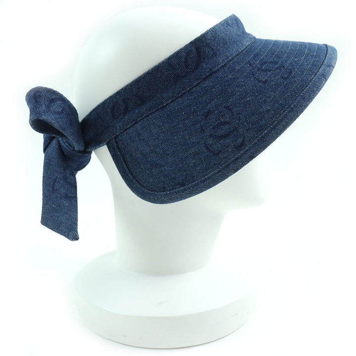 Excellent CHANEL Sun visor COCO Mark Denim Indigo blue cotton Women 02P