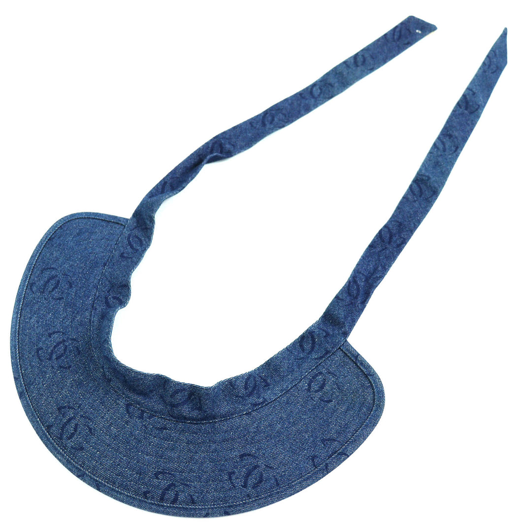 Excellent CHANEL Sun visor COCO Mark Denim Indigo blue cotton Women 02P