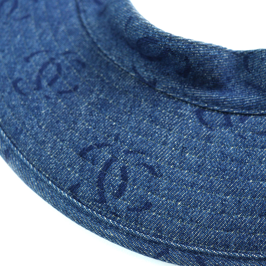 Excellent CHANEL Sun visor COCO Mark Denim Indigo blue cotton Women 02P