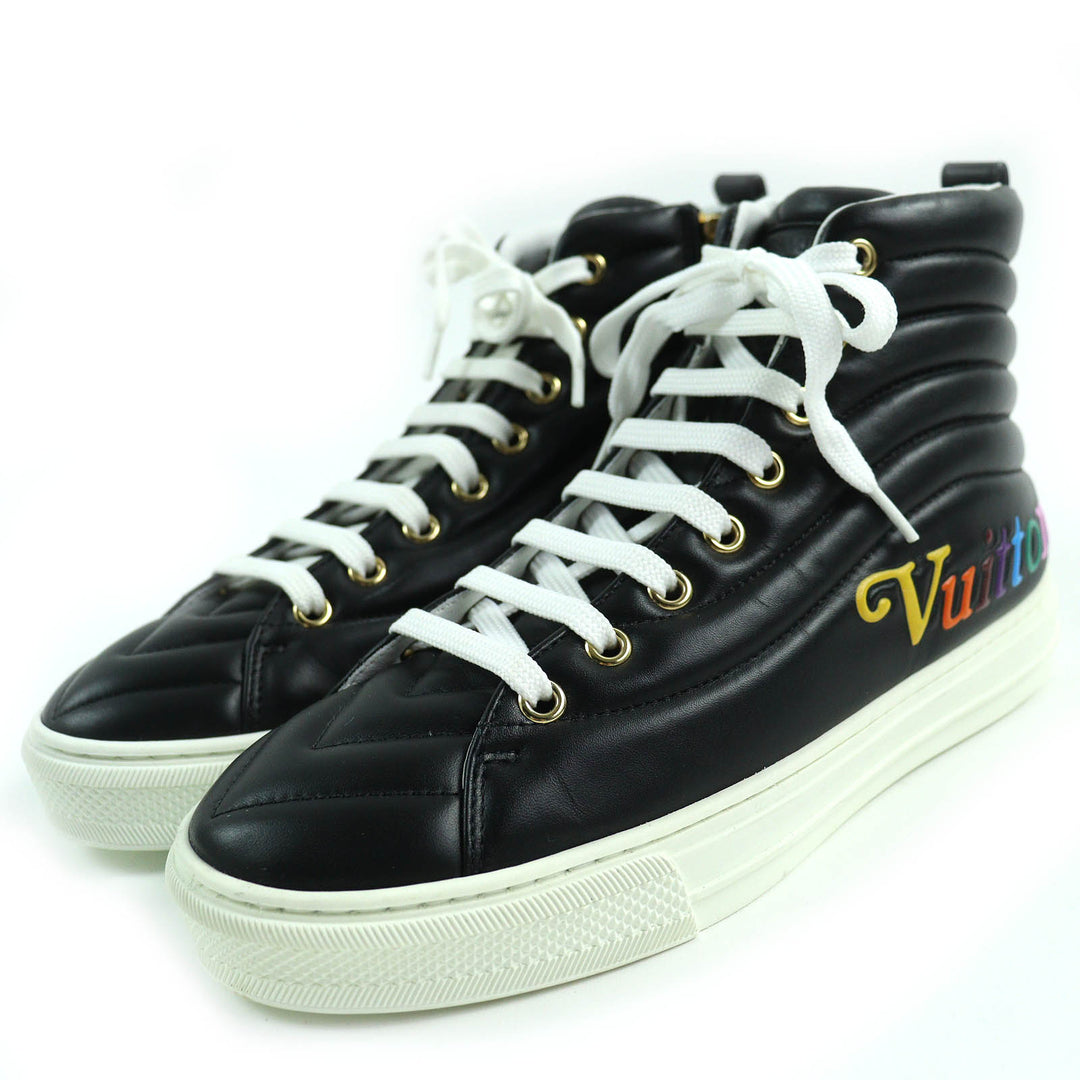 Excellent LOUIS VUITTON High cut sneakers side zip Black White leather Women