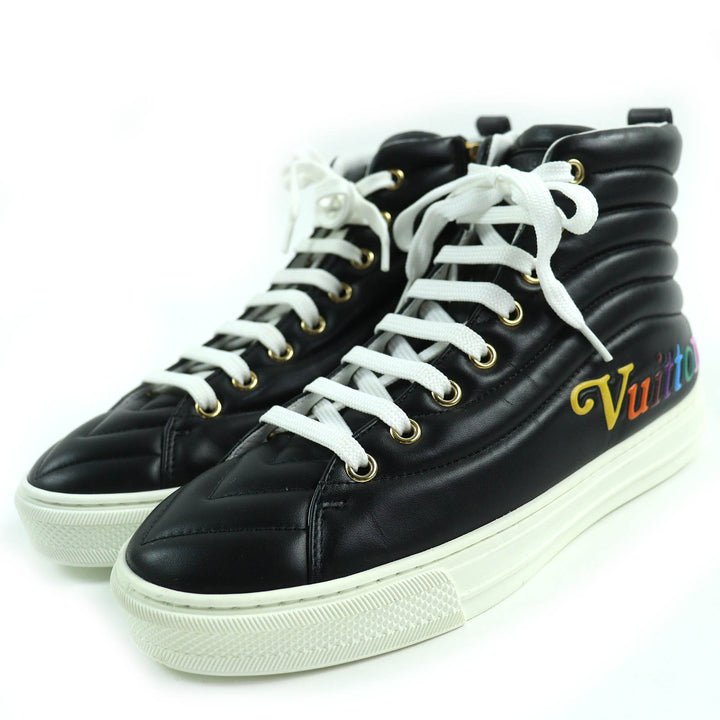Excellent LOUIS VUITTON High cut sneakers side zip Black White leather Women