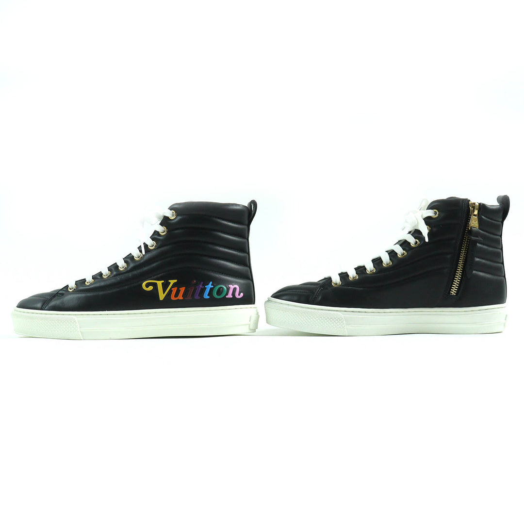 Excellent LOUIS VUITTON High cut sneakers side zip Black White leather Women