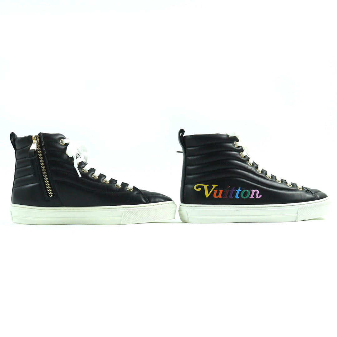Excellent LOUIS VUITTON High cut sneakers side zip Black White leather Women