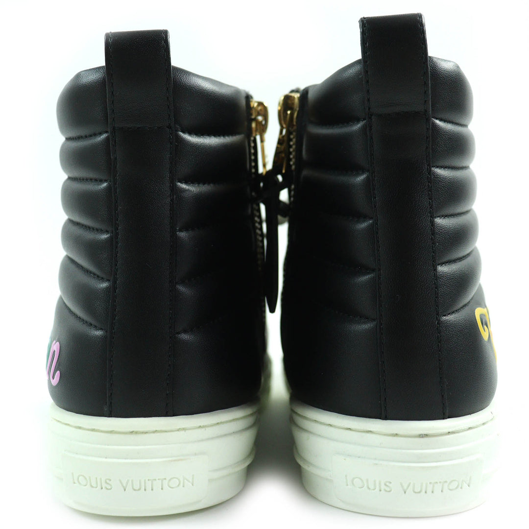Excellent LOUIS VUITTON High cut sneakers side zip Black White leather Women