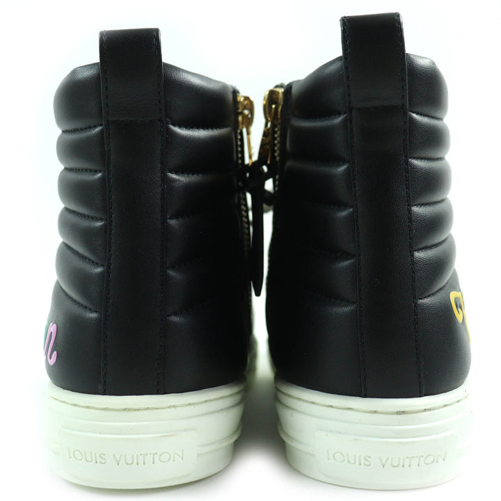 Excellent LOUIS VUITTON High cut sneakers side zip Black White leather Women