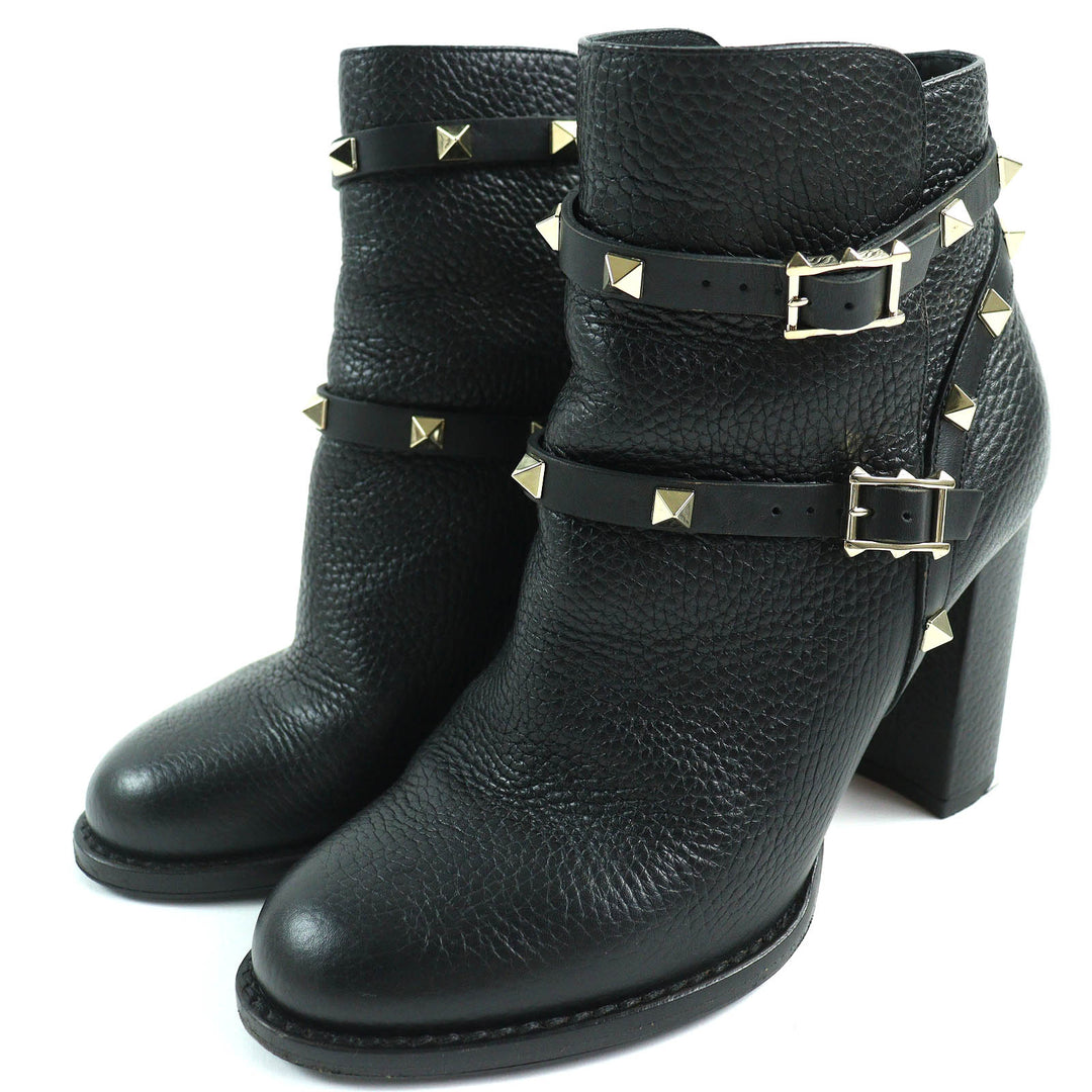 Great Valentino Garavani short boots Rockstud belt black leather Women 36