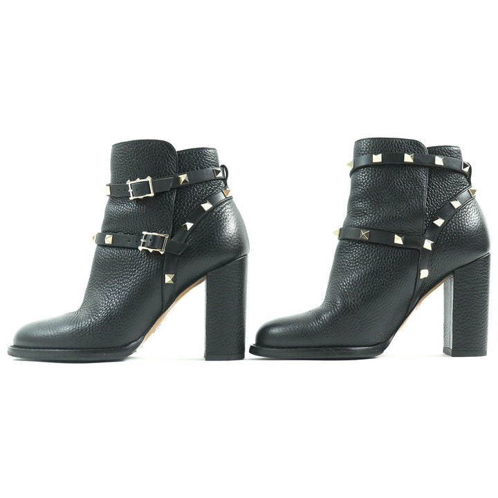 Great Valentino Garavani short boots Rockstud belt black leather Women 36