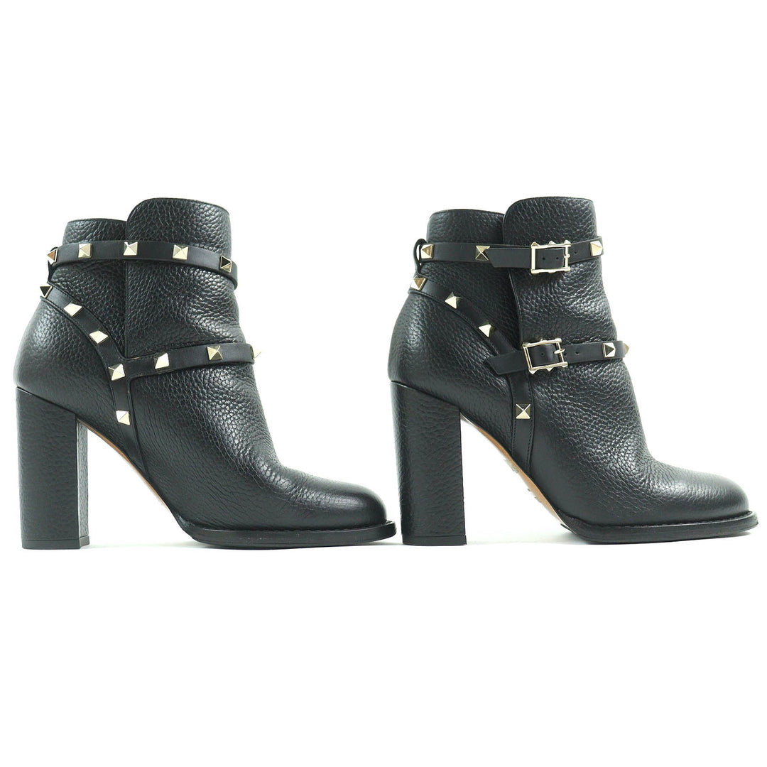 Great Valentino Garavani short boots Rockstud belt black leather Women 36