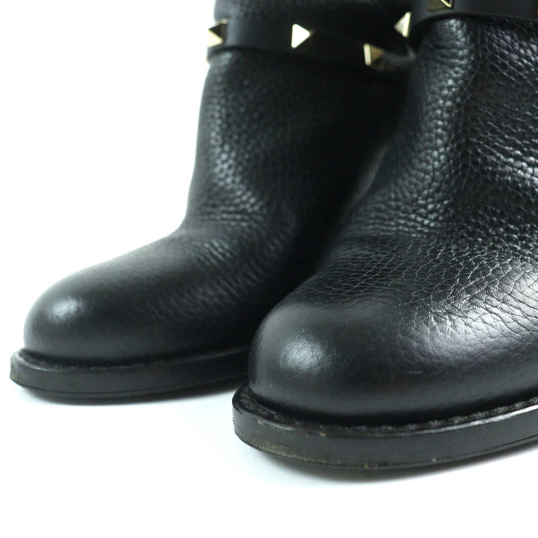 Great Valentino Garavani short boots Rockstud belt black leather Women 36