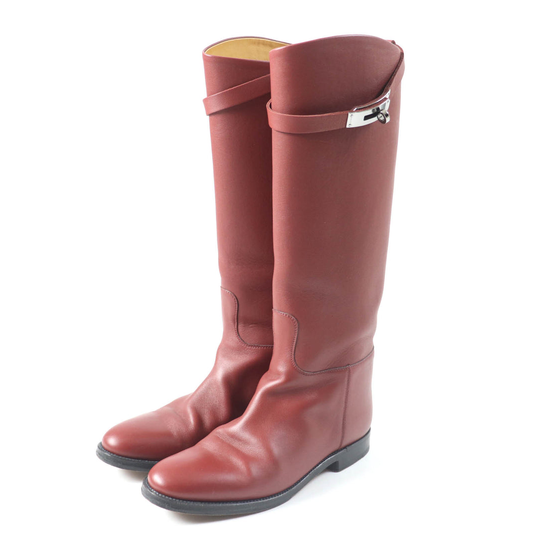 Great HERMES boots Leather Jumping Boots Long Boots Red series leather Women 37