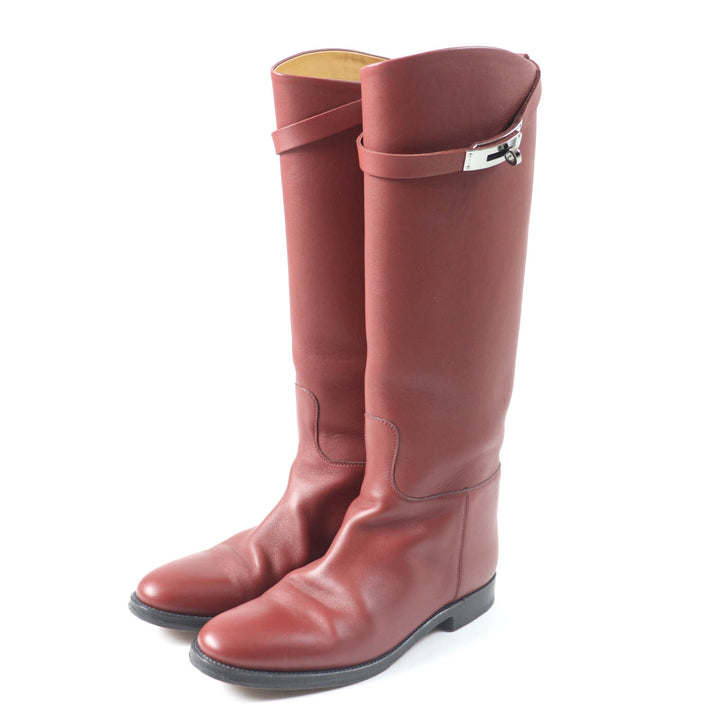 Great HERMES boots Leather Jumping Boots Long Boots Red series leather Women 37