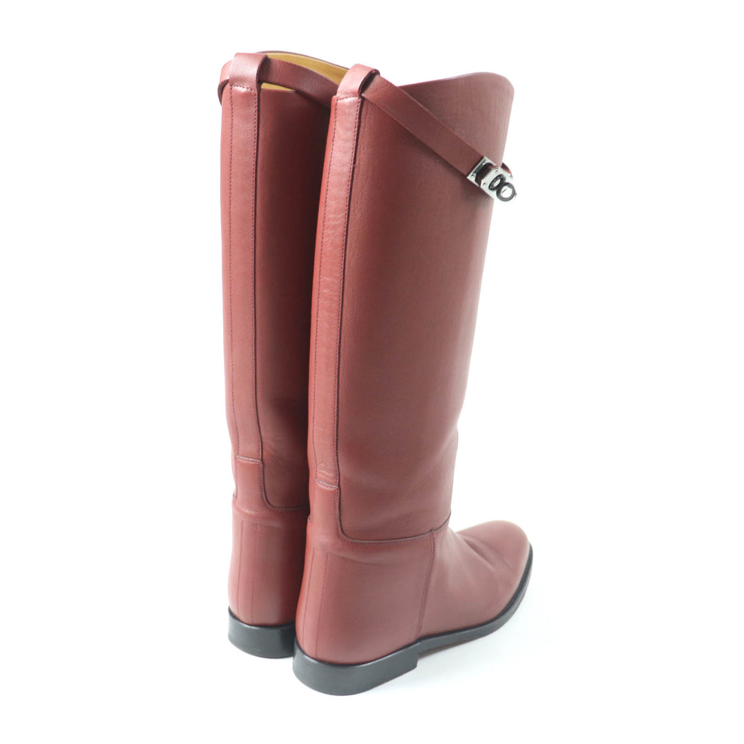 Great HERMES boots Leather Jumping Boots Long Boots Red series leather Women 37