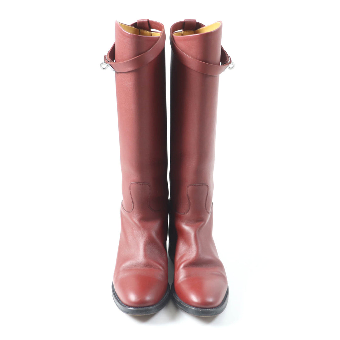 Great HERMES boots Leather Jumping Boots Long Boots Red series leather Women 37
