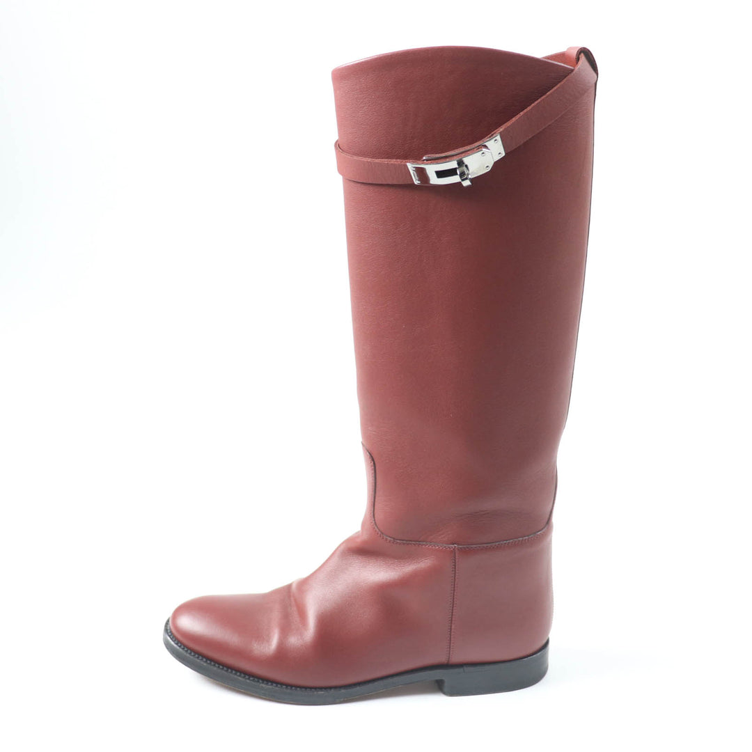 Great HERMES boots Leather Jumping Boots Long Boots Red series leather Women 37