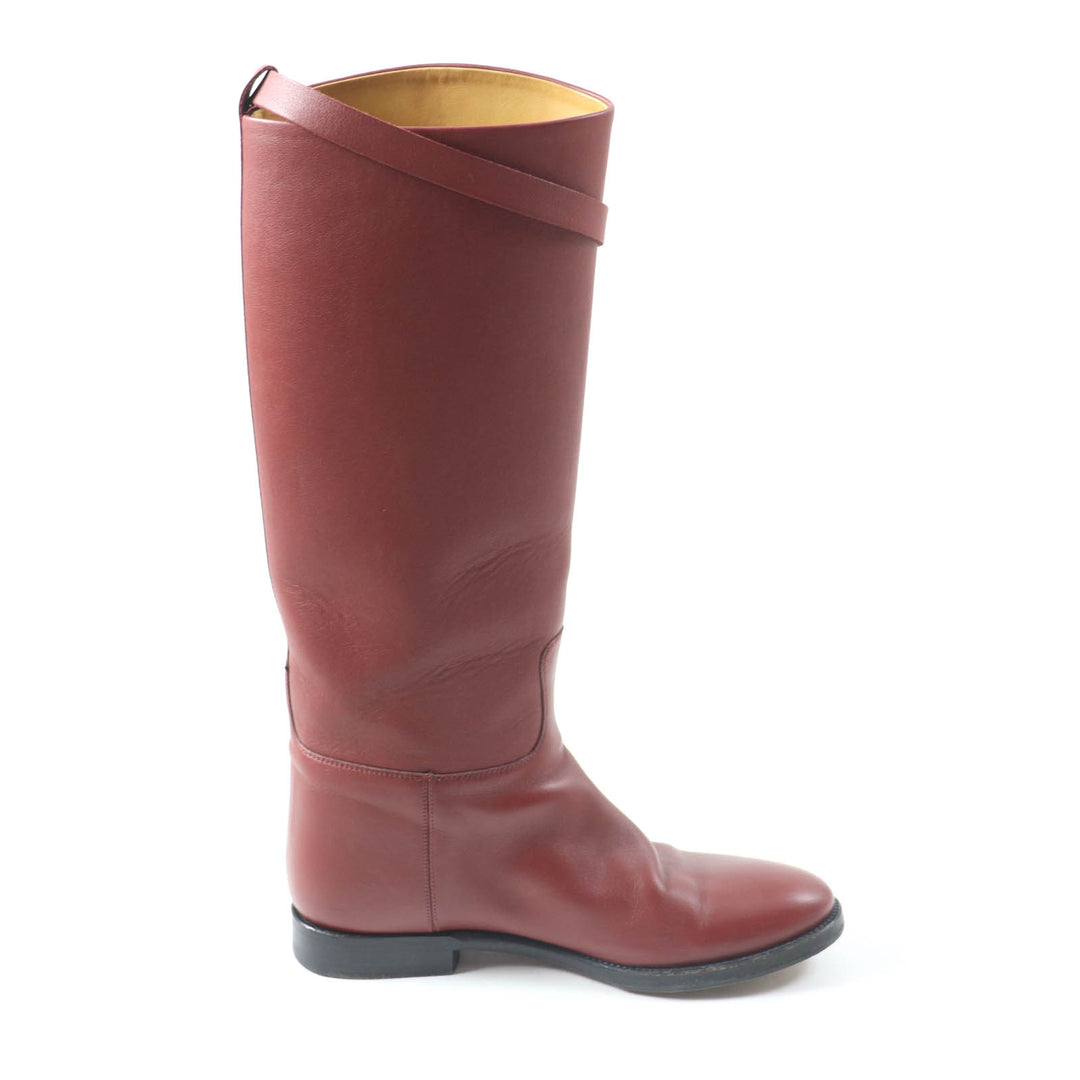 Great HERMES boots Leather Jumping Boots Long Boots Red series leather Women 37