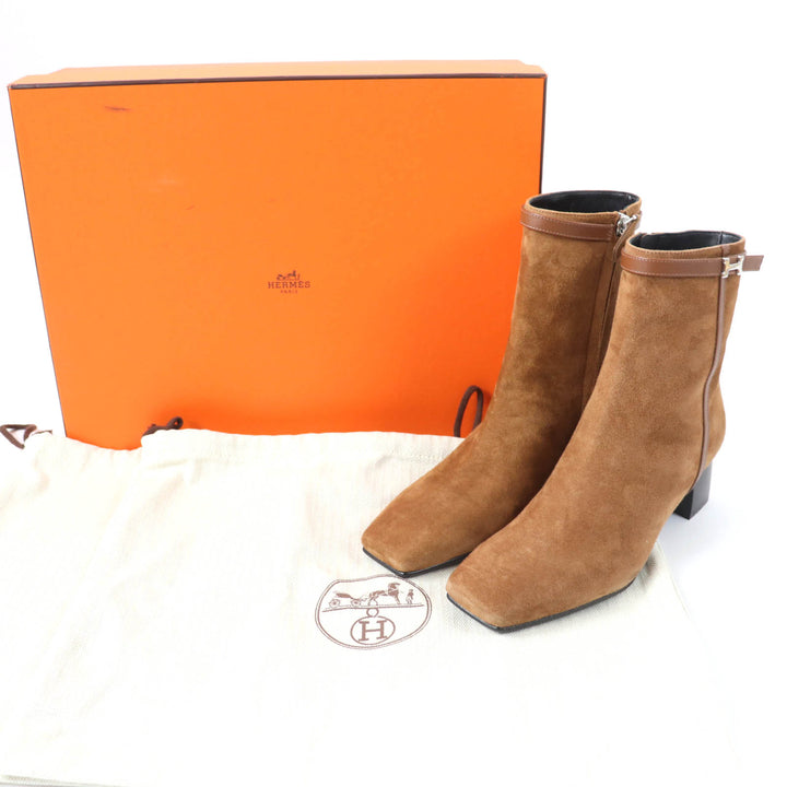 Pristine HERMES short boots Oh Mage H bangle Brown Suede leather Women 36
